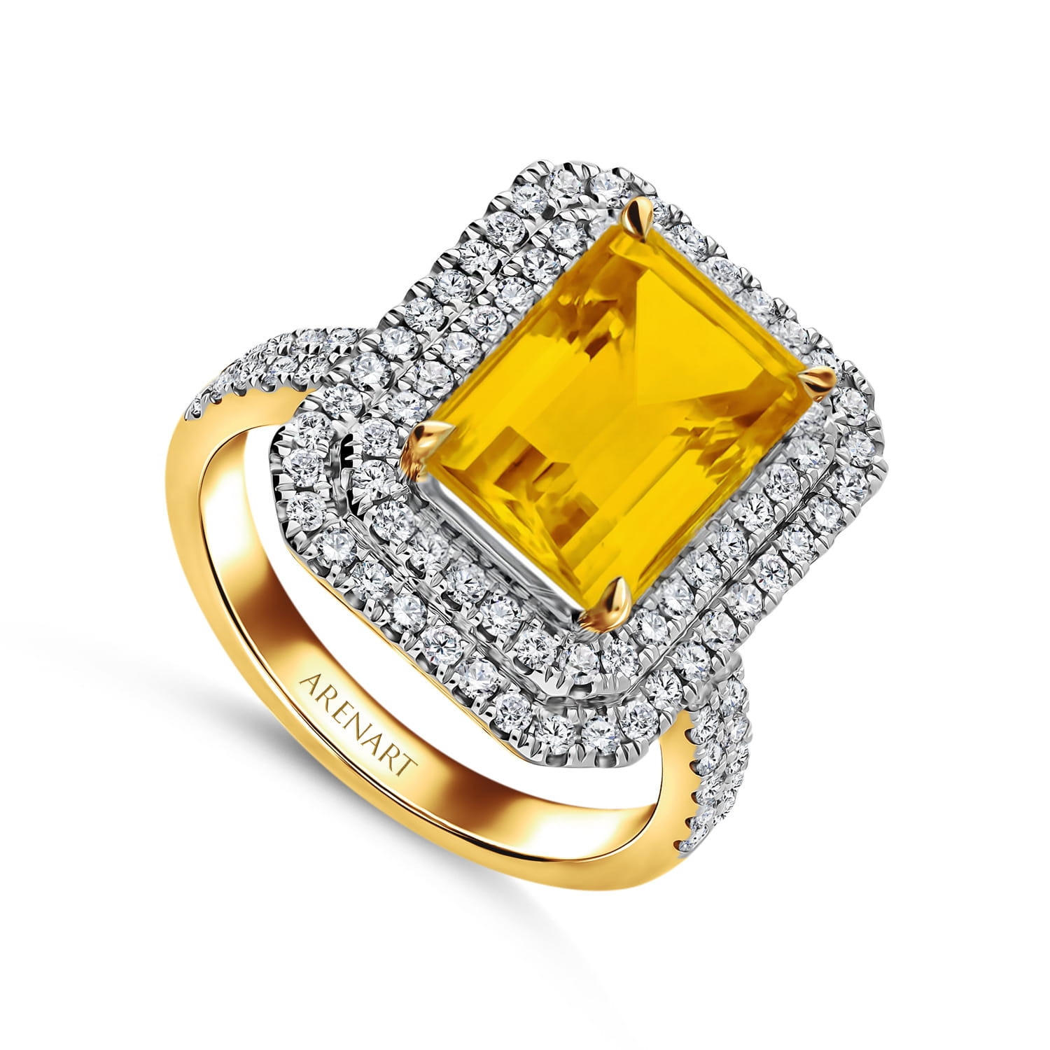 Pierścionek złoty z diamentami i cytrynem, żółte złoto