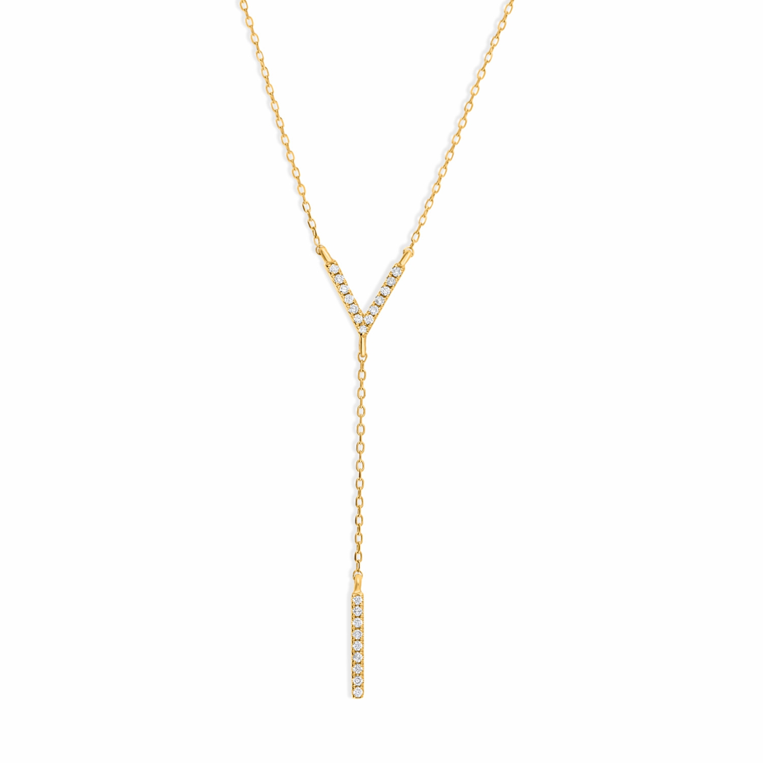 Złoty naszyjnik z diamentami, krawatka, żółte złoto 585