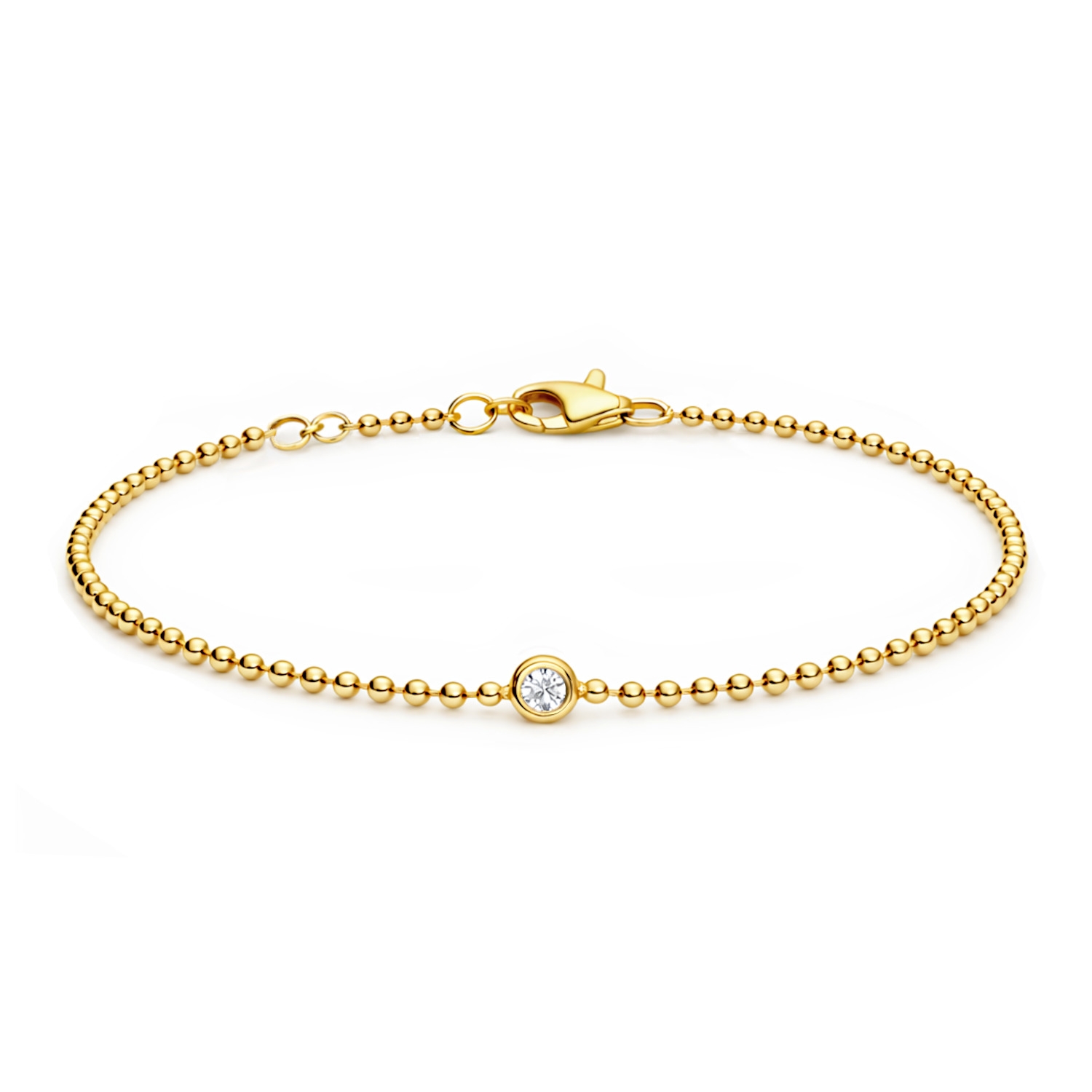 Złota bransoletka z kulkami i diamentem, żółte złoto