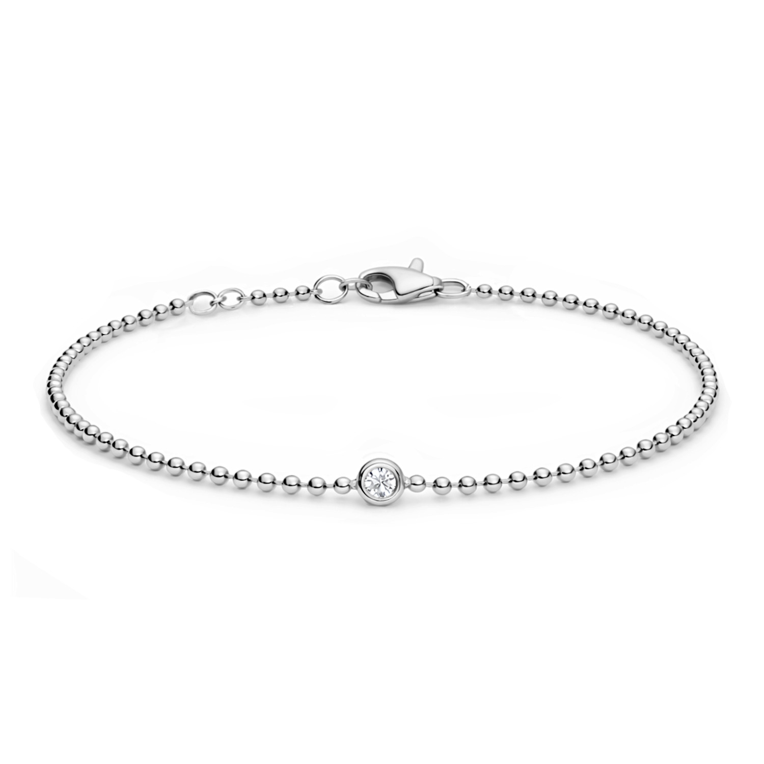 Bransoletka z kulkami i diamentem, białe złoto
