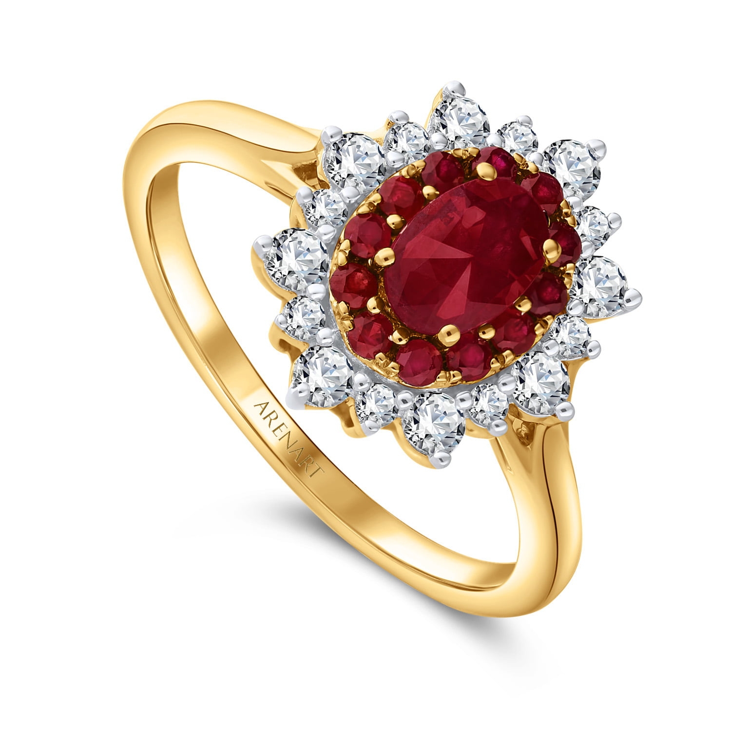 Pierścionek z diamentami i rubinami 0,59ct, złoto żółte