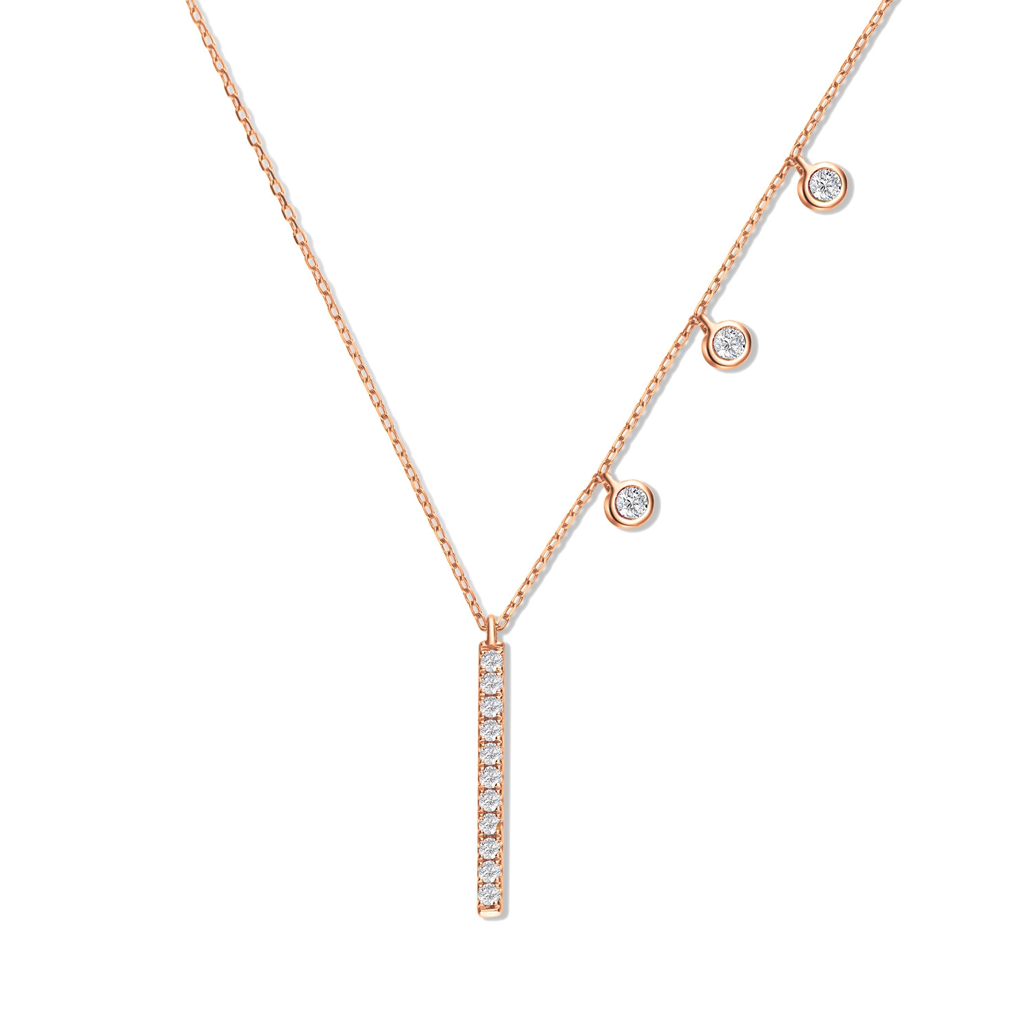 Złoty naszyjnik z diamentami, krawatka, różowe złoto 585