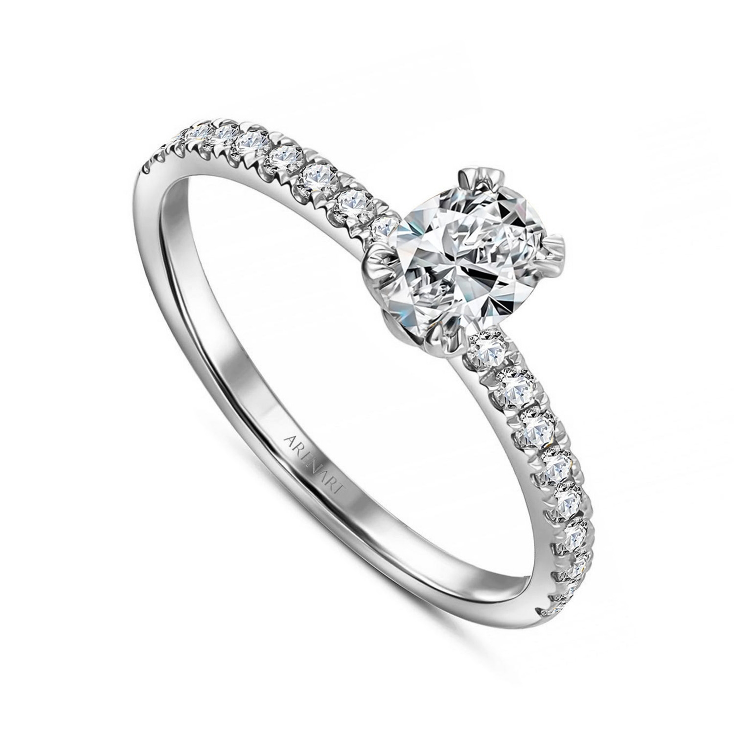 Pierścionek zaręczynowy z diamentami, białe złoto 585, diament owalny