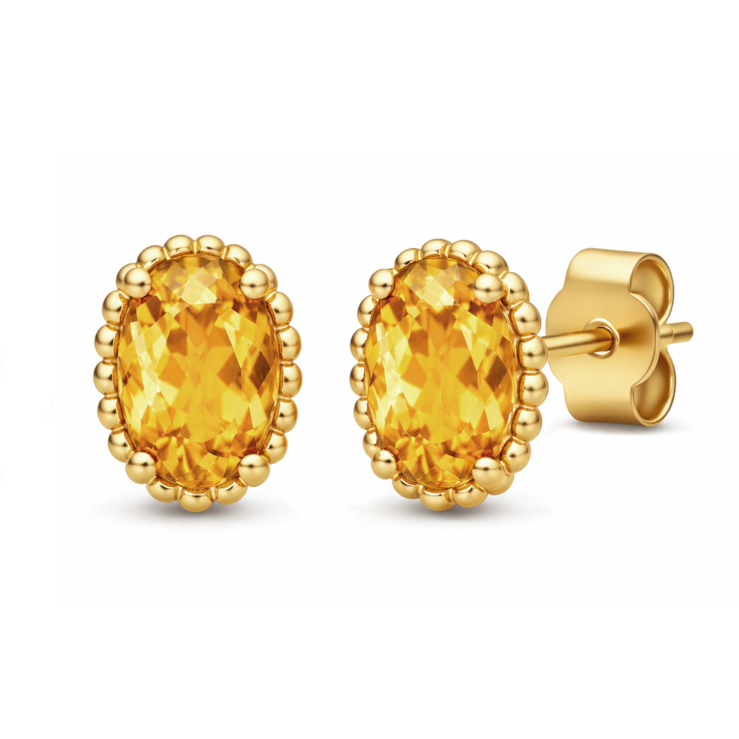 Złote kolczyki z cytrynem, na sztyft, żółte złoto