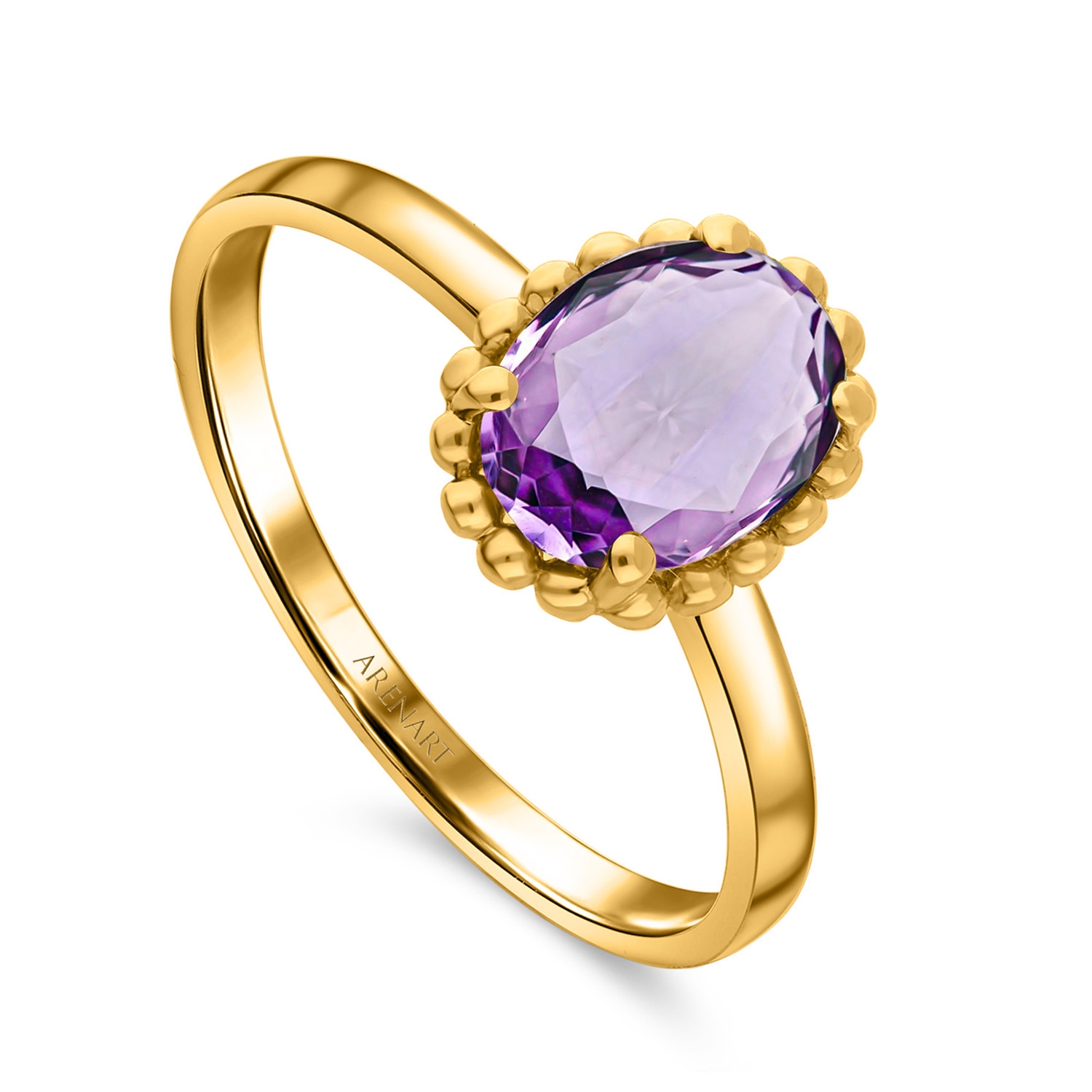 Pierścionek z fioletowym ametystem, żółte złoto próby 585