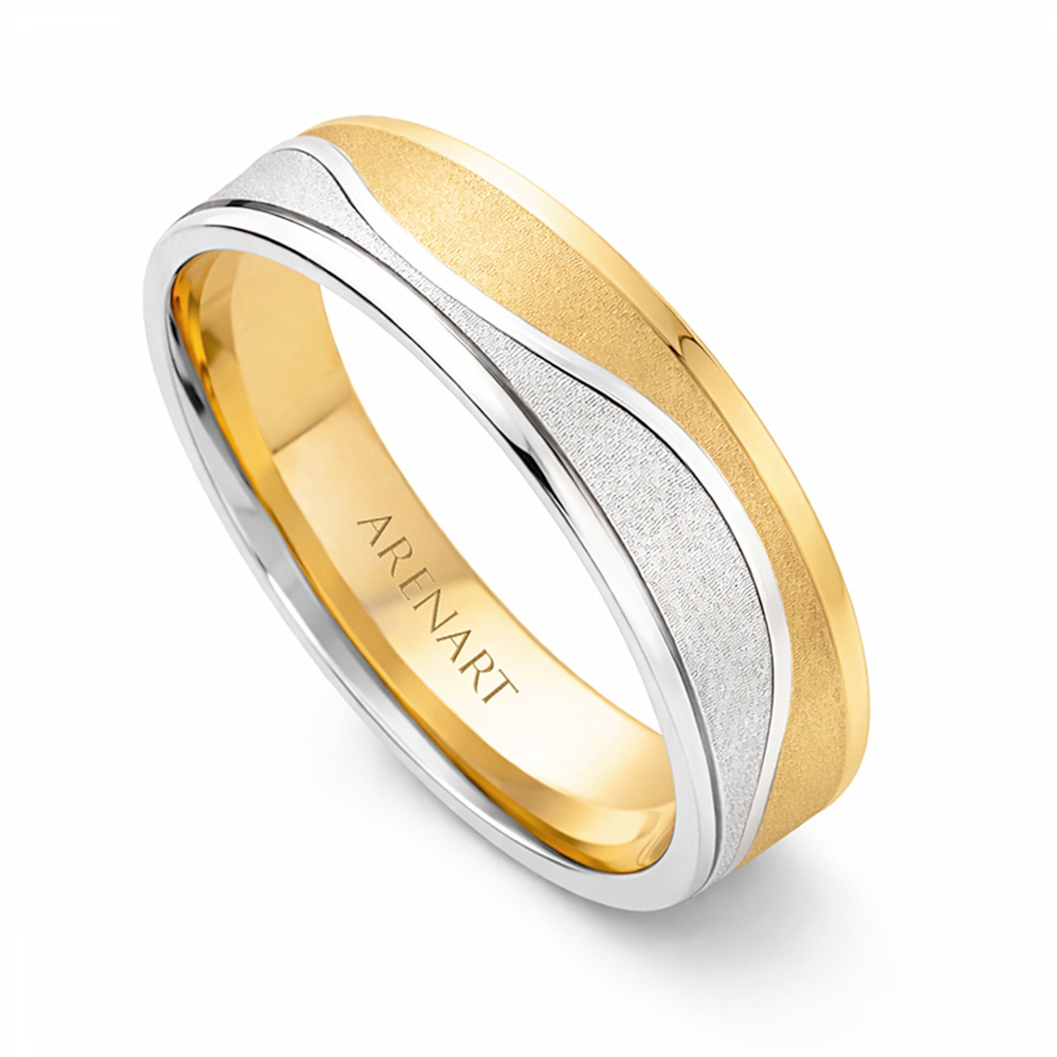 Złota obrączka męska 6 mm, fala, dwukolorowe złoto 585