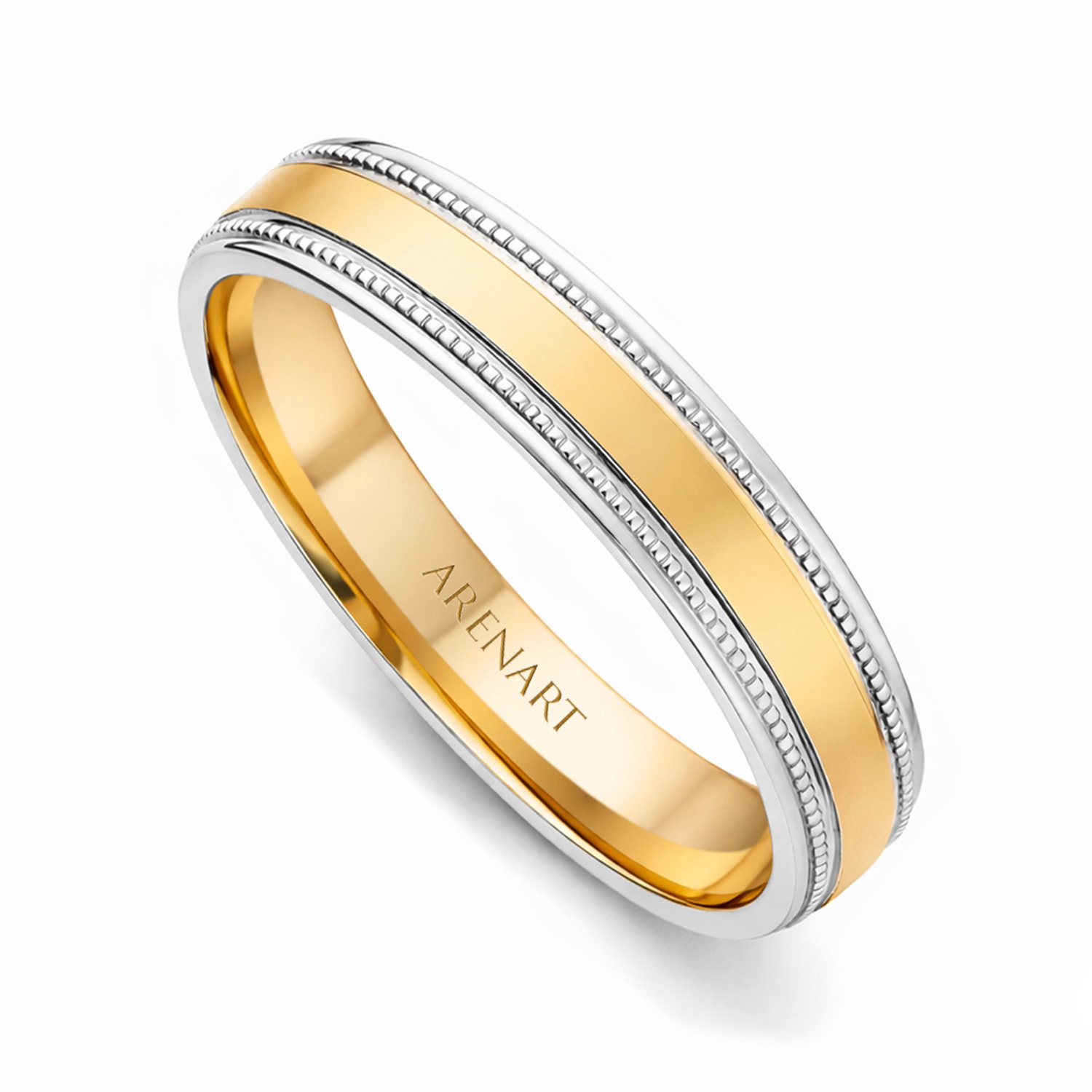 Męska obrączka dwukolorowe złoto 585, nacinany wzór