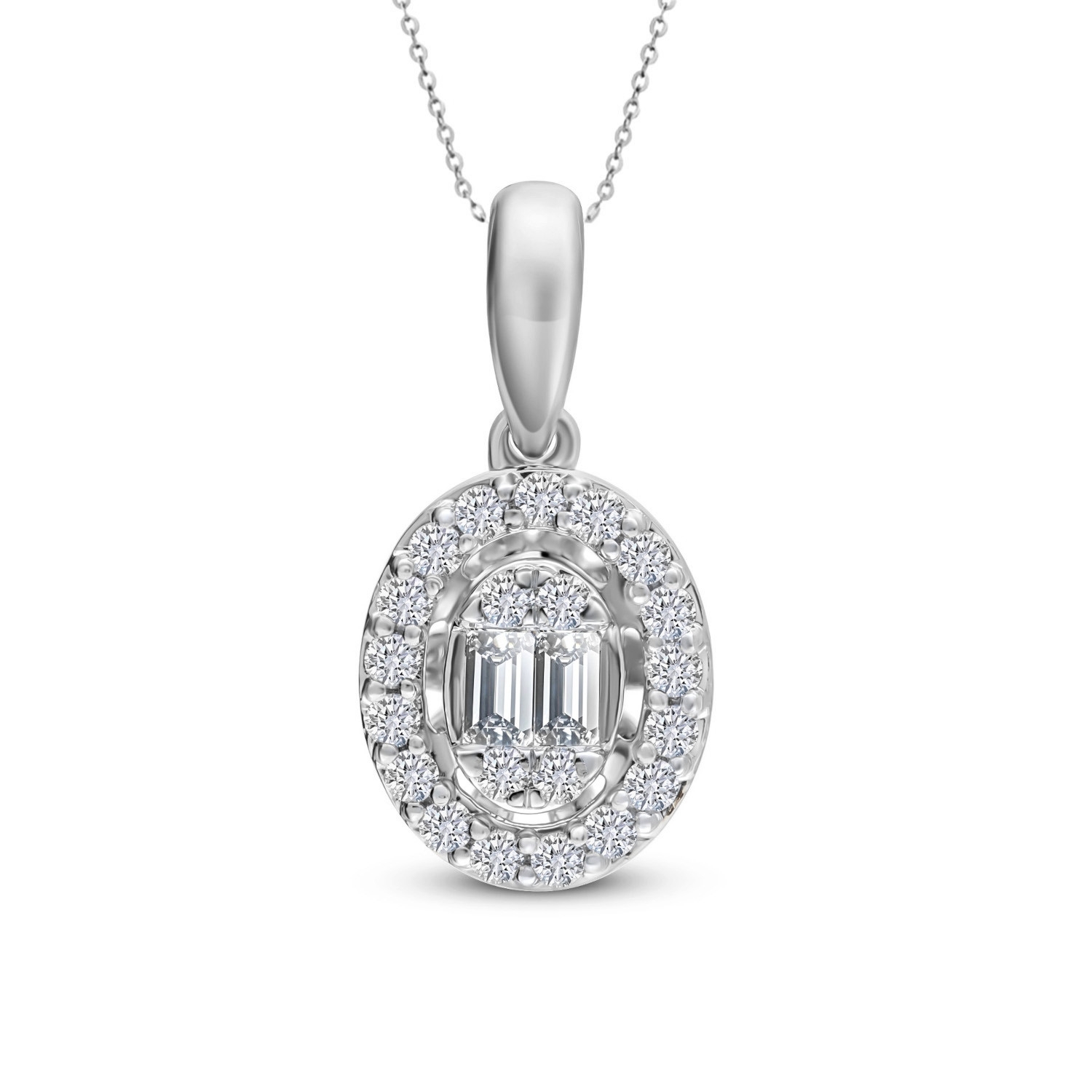 Złota zawieszka z diamentami, kolekcja Baguette, białe złoto 585