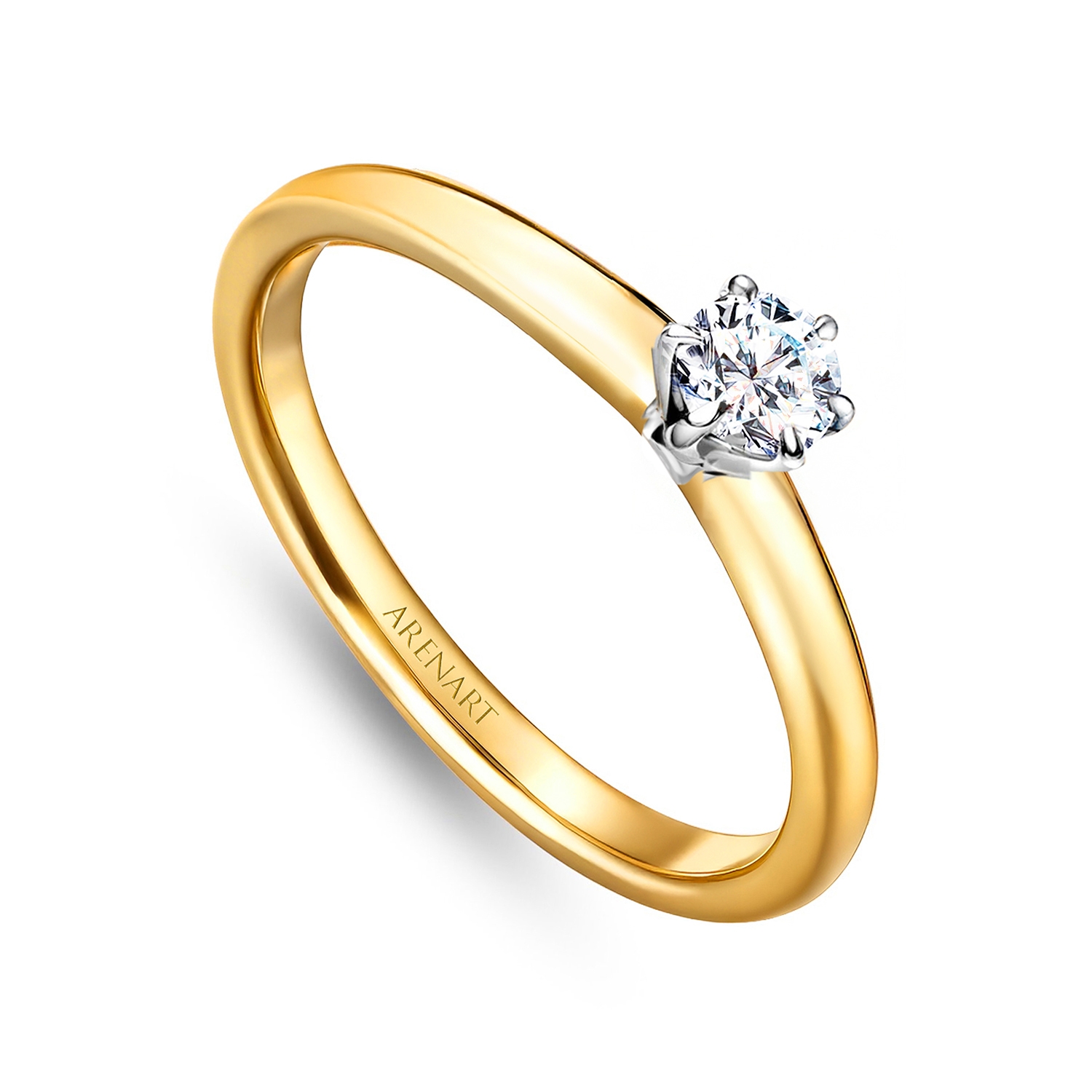 Pierścionek złoty z diamentem 0,15ct, dwukolorowe złoto