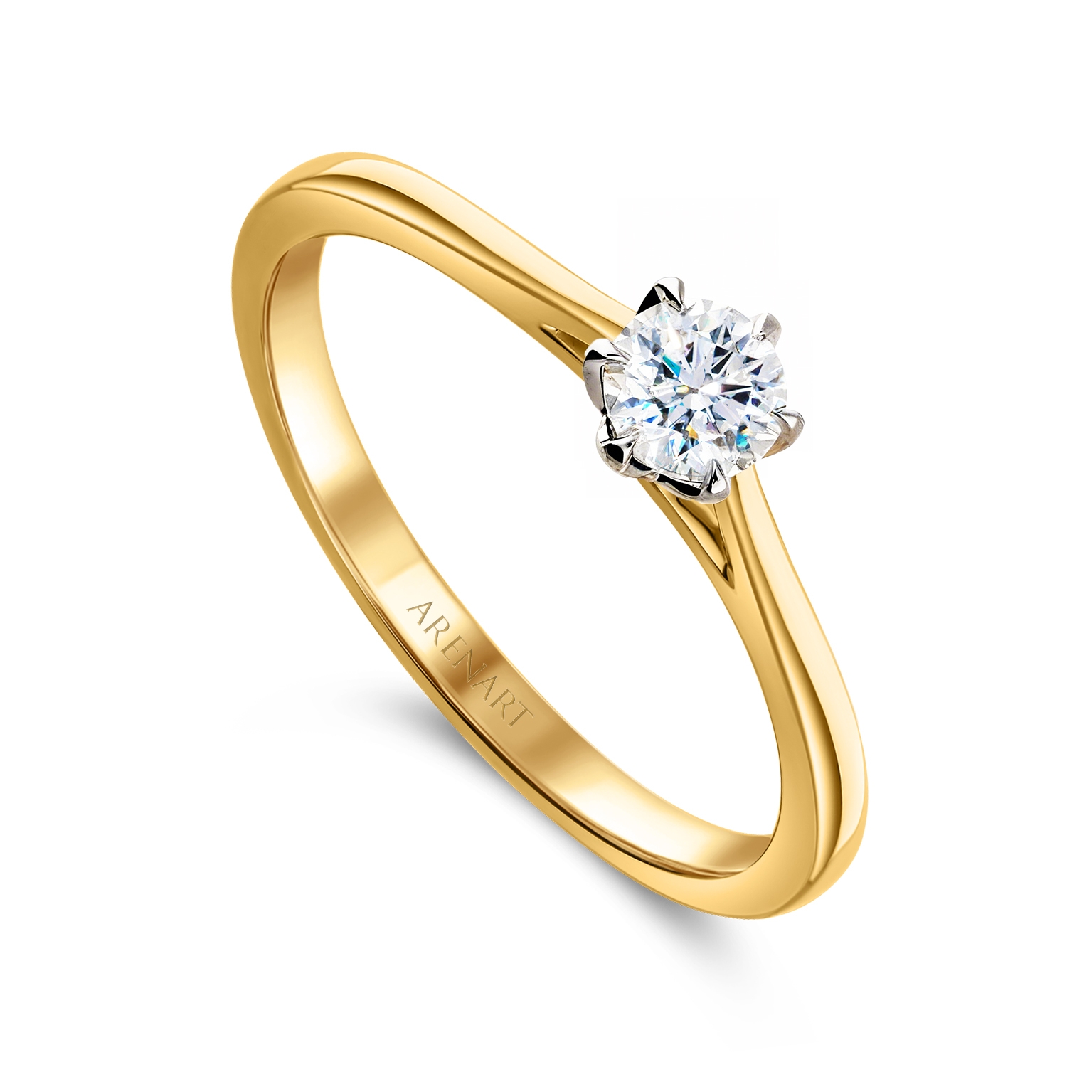 Pierścionek złoty z diamentem 0,15ct, dwukolorowe złoto