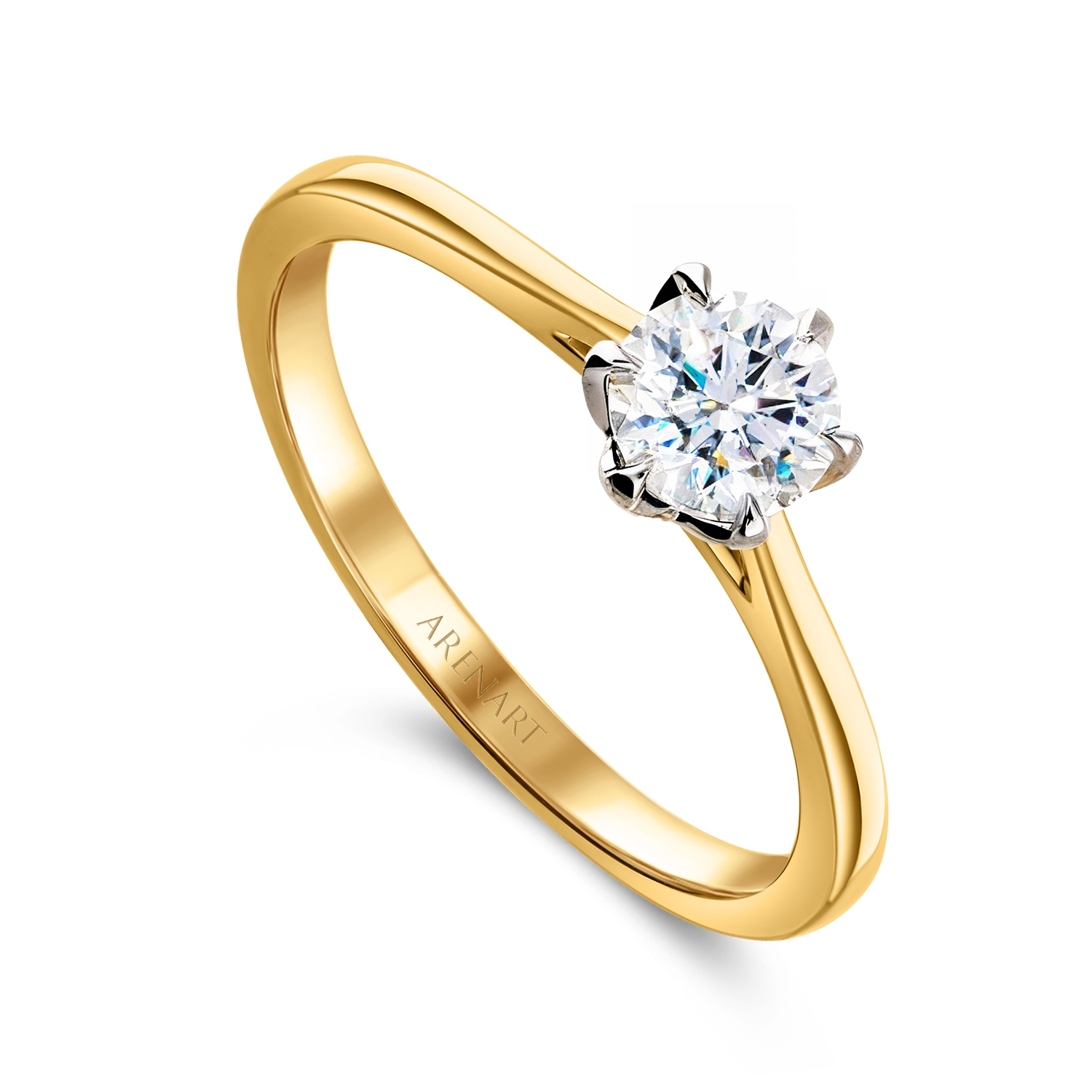 Pierścionek z diamentem 0,50ct, G/SI1, certyfikat GIA, dwukolorowe złoto