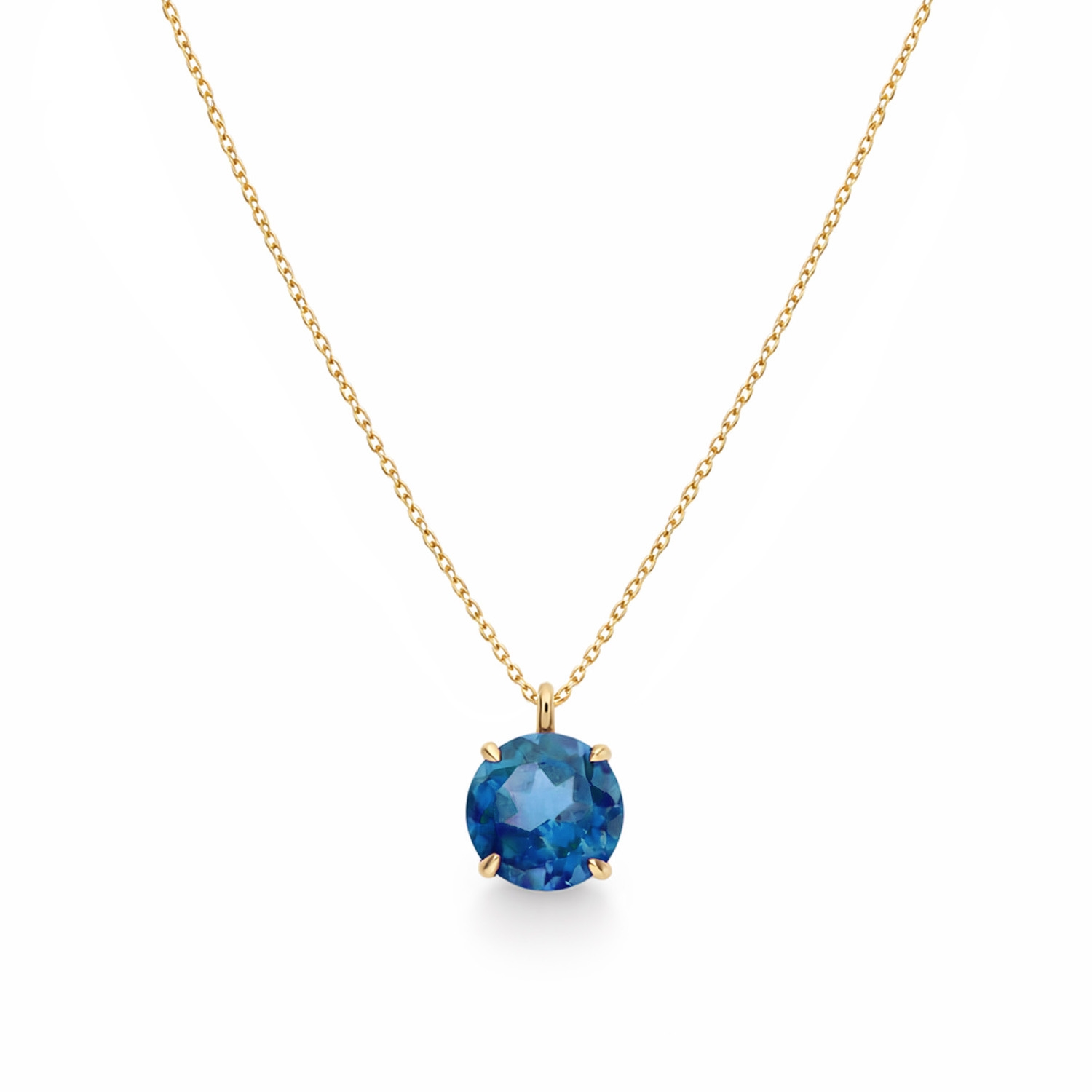 Złoty naszyjnik z niebieskim topazem, żółte złoto