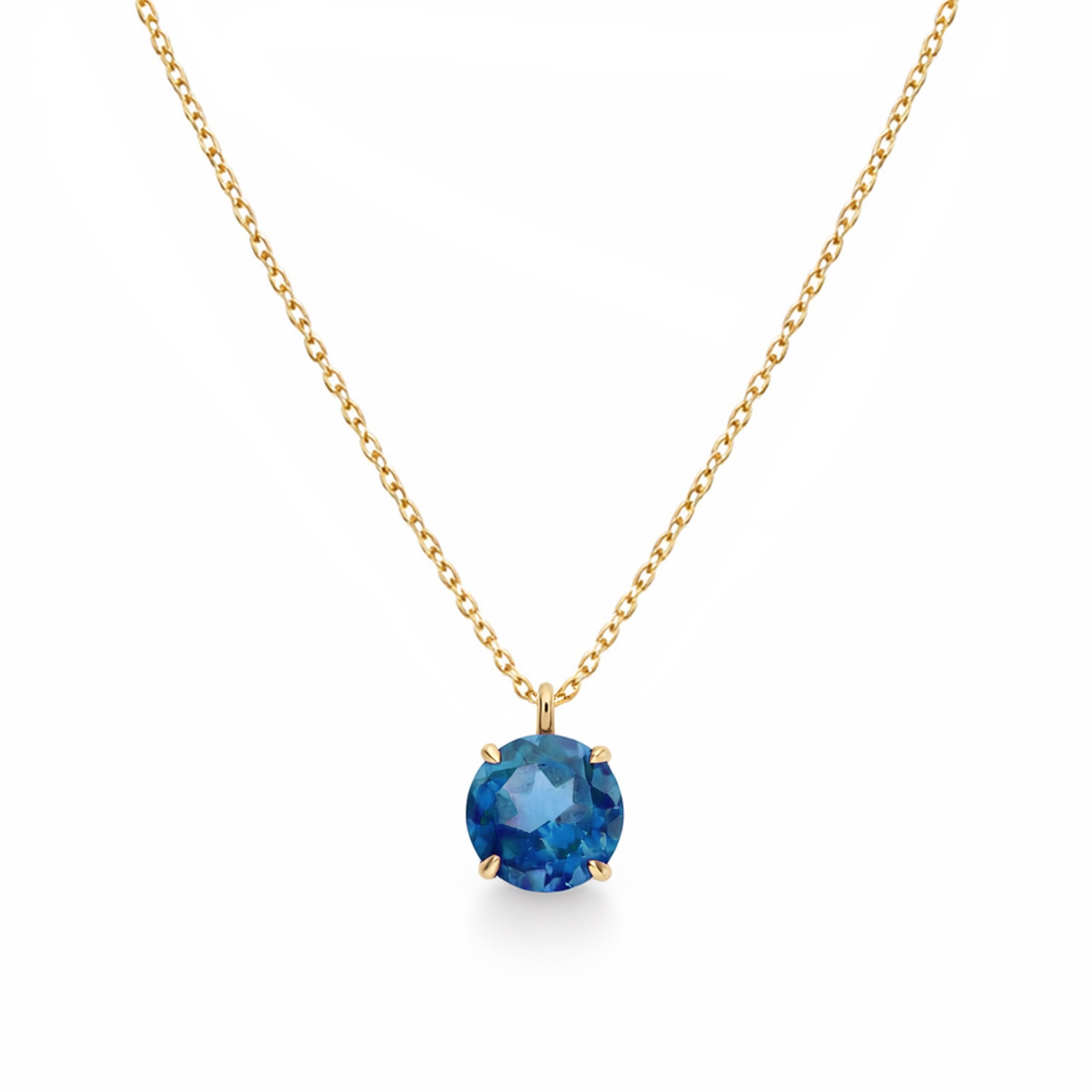 Złoty naszyjnik z niebieskim topazem, żółte złoto