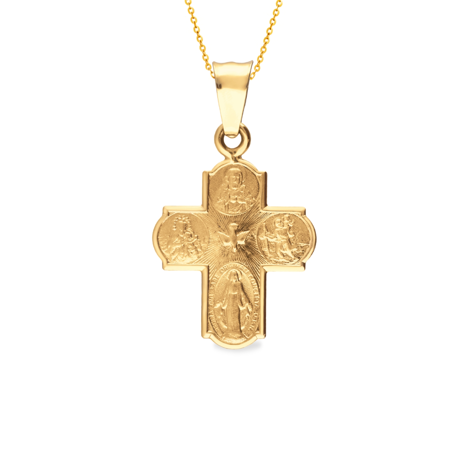 Złoty krzyż z medalikami, żółte złoto
