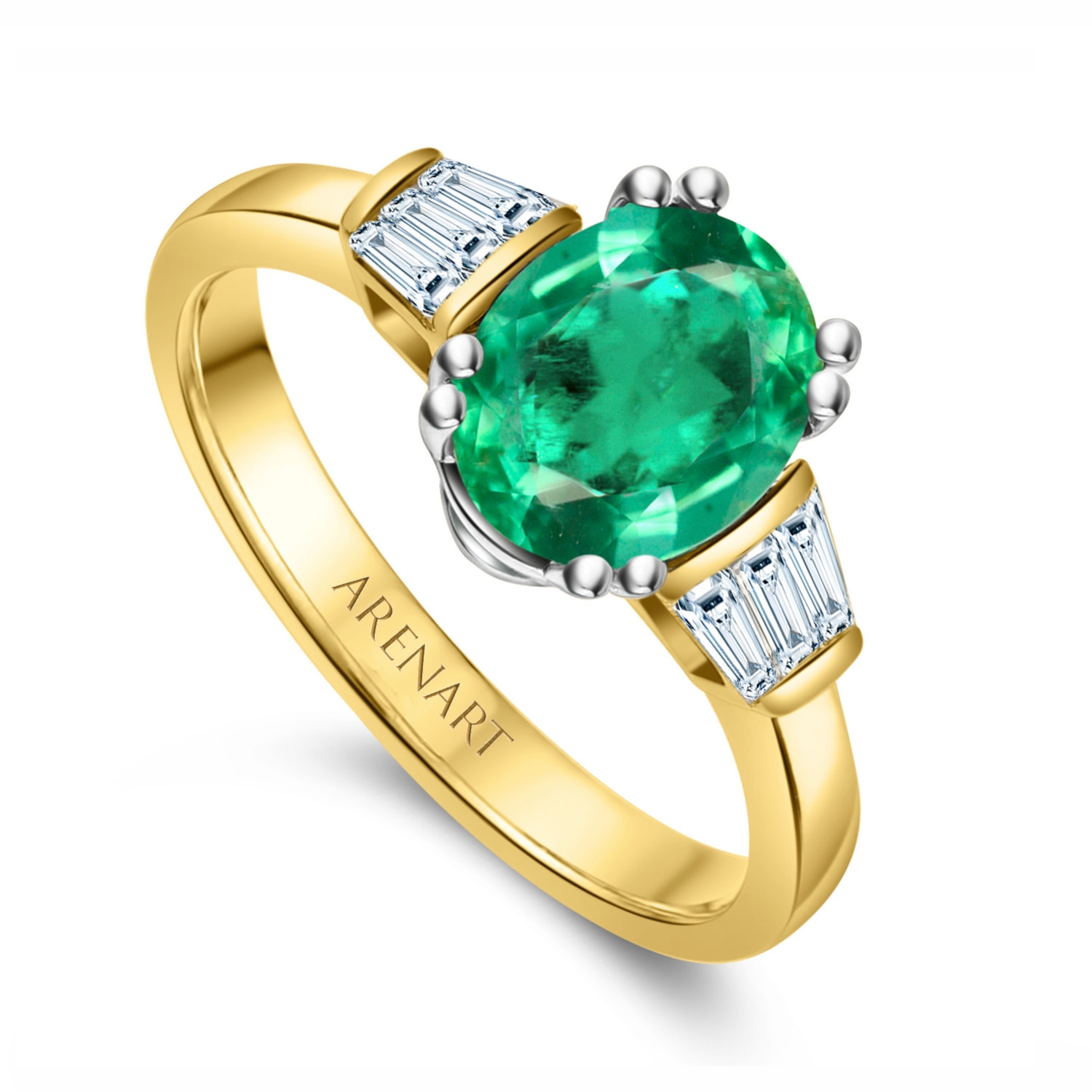 Pierścionek złoty ze szmaragdami i diamentami, żółte złoto 750