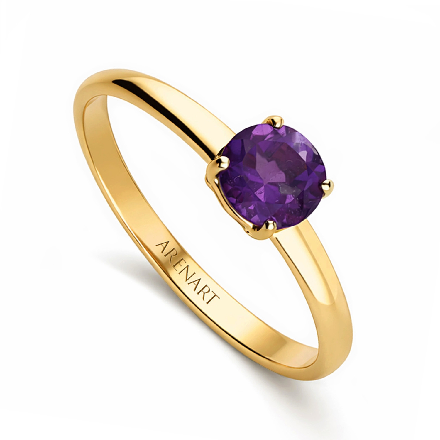 Pierścionek złoty z ametystem, żółte złoto