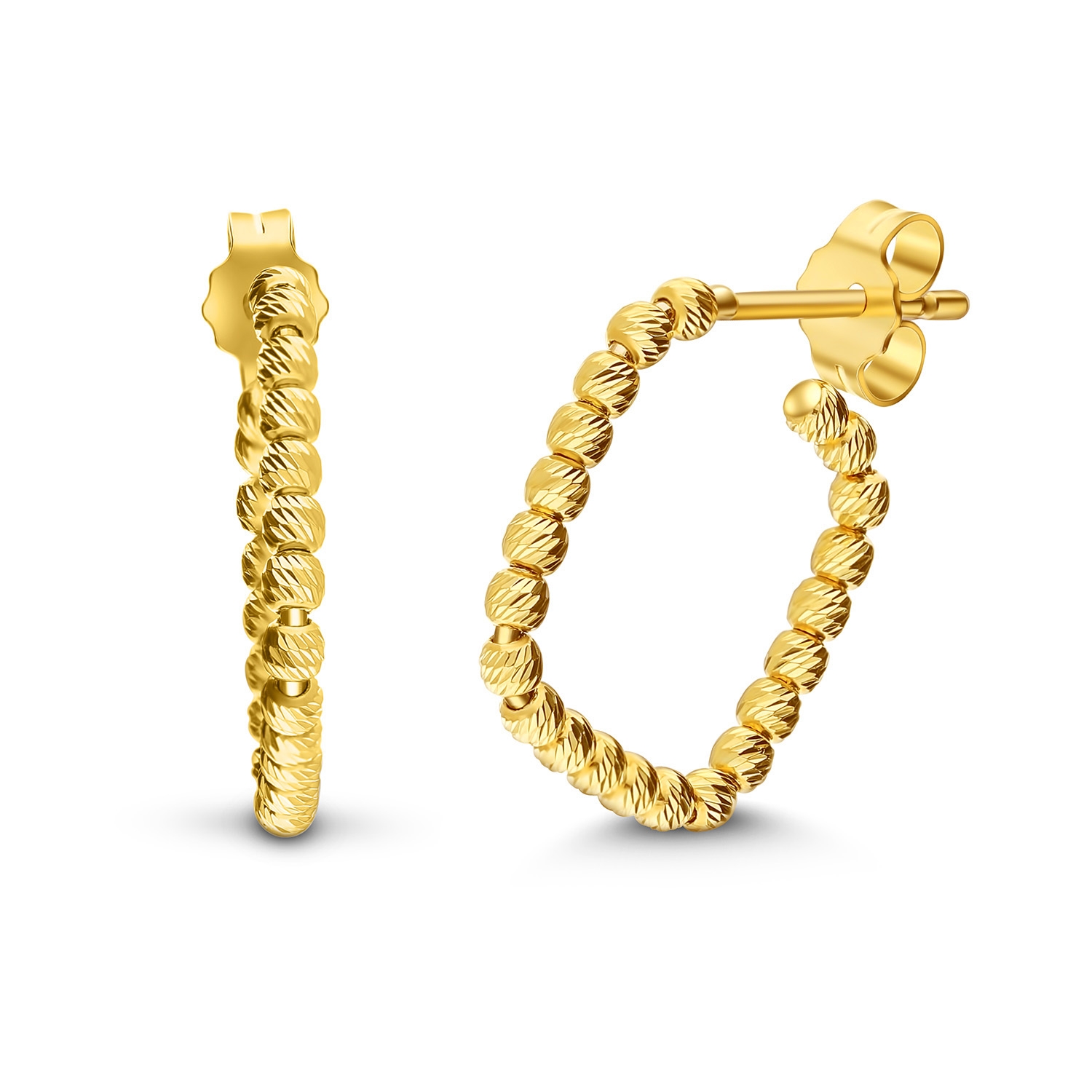 Kolczyki geometryczne z kulkami, na sztyft, żółte złoto