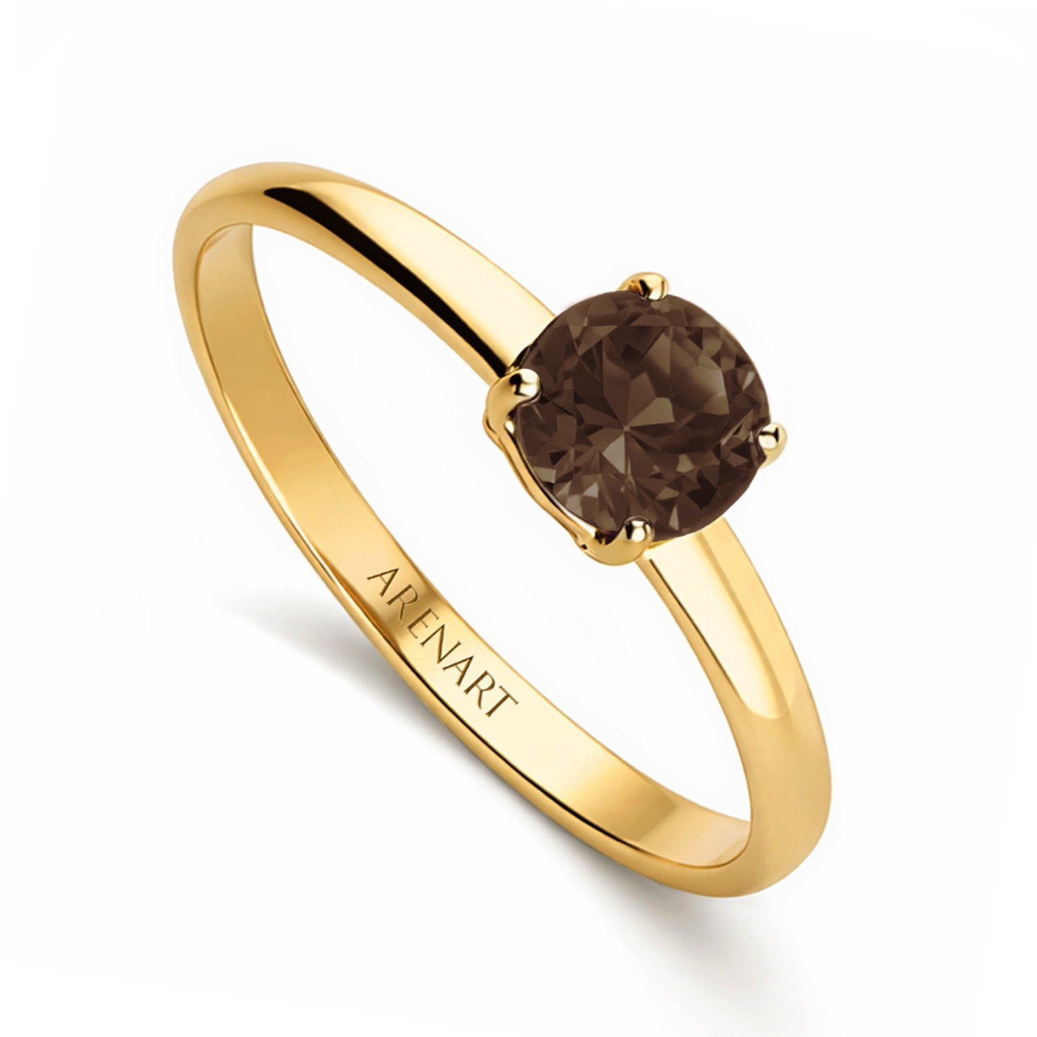 Pierścionek z kwarcem dymnym, złoto próby 585