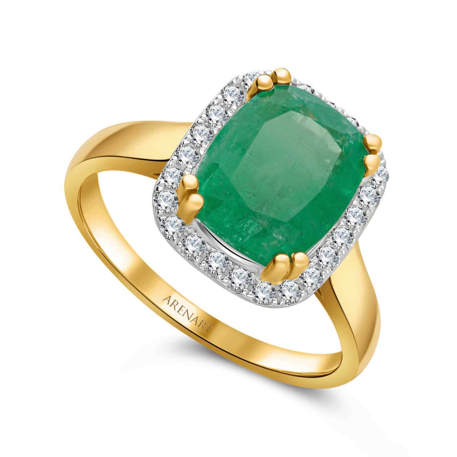 Pierścionek ze szmaragdem i diamentami, żółte złoto