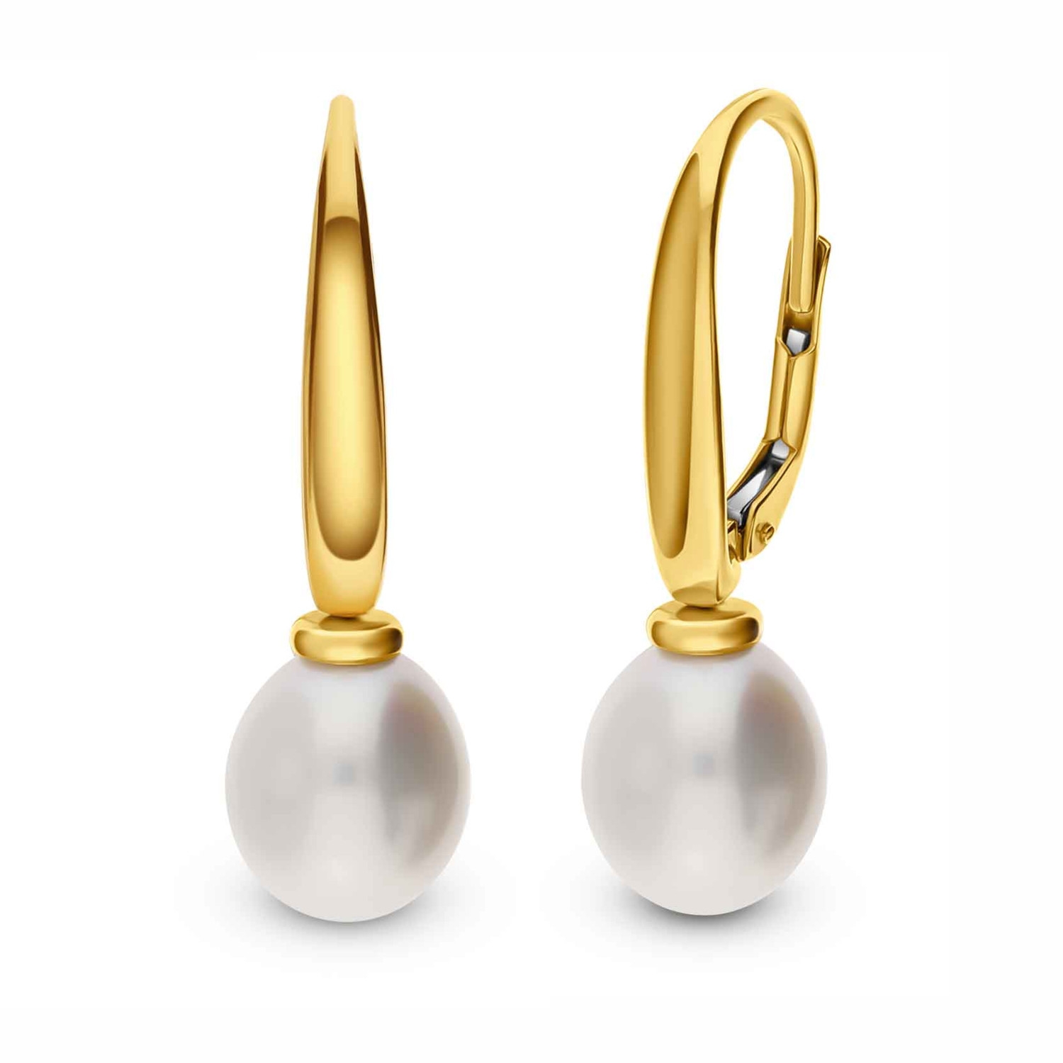 Kolczyki z perłą słodkowodną, żółte złoto