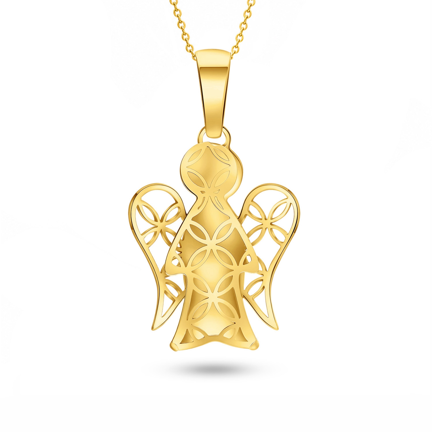 Złoty ażurowy aniołek, zawieszka próby 585