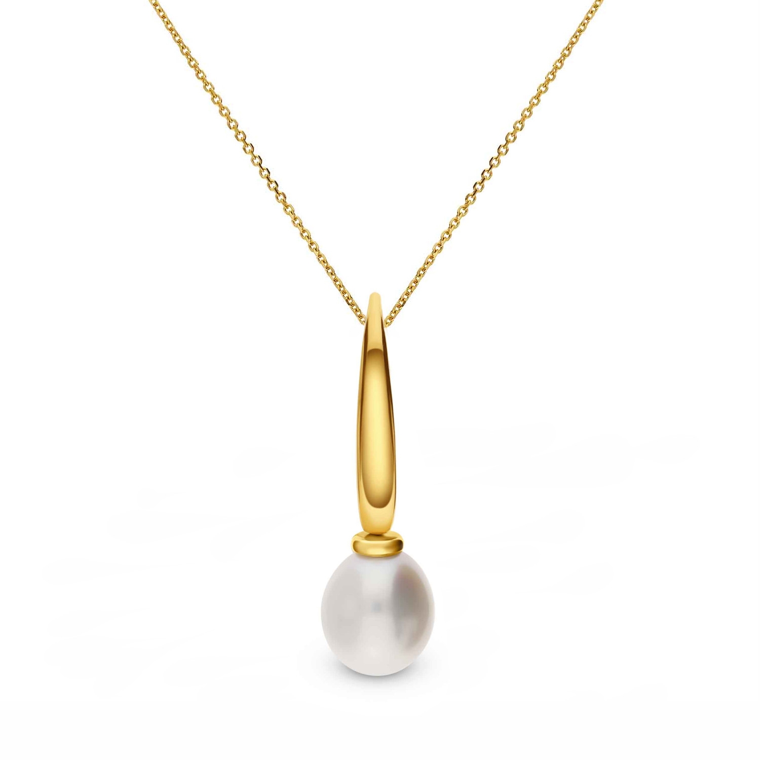 Naszyjnik z perłą słodkowodną, żółte złoto