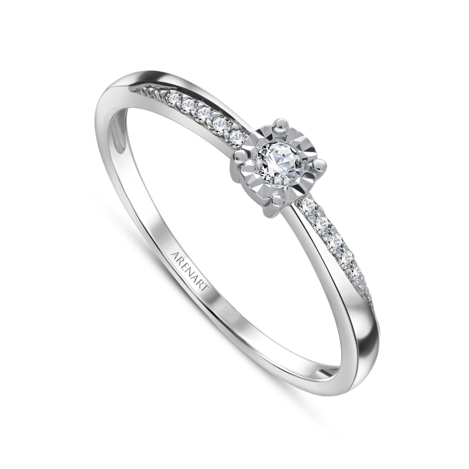 Pierścionek z białego złota z diamentami 0,09 karata