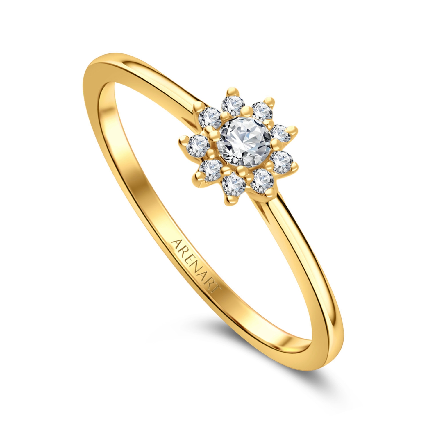 Złoty pierścionek z diamentami 0,13ct, żółte złoto