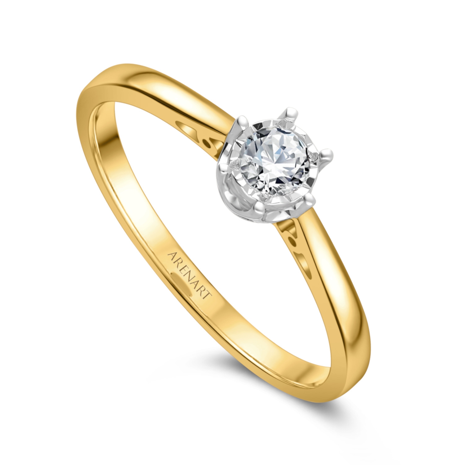 Pierścionek z diamentem 0,18ct, dwukolorowe złoto