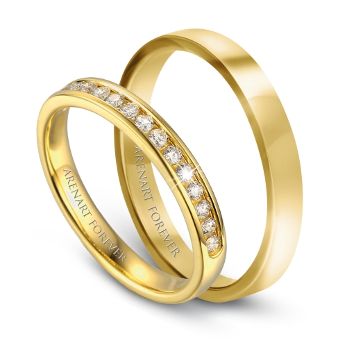 Obrączki ślubne, żółte złoto, diamenty, 3 mm