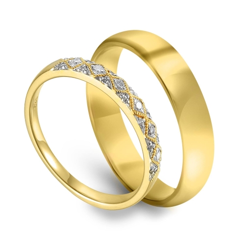 Obrączki ślubne, żółte złoto, diamenty, 2,5 mm