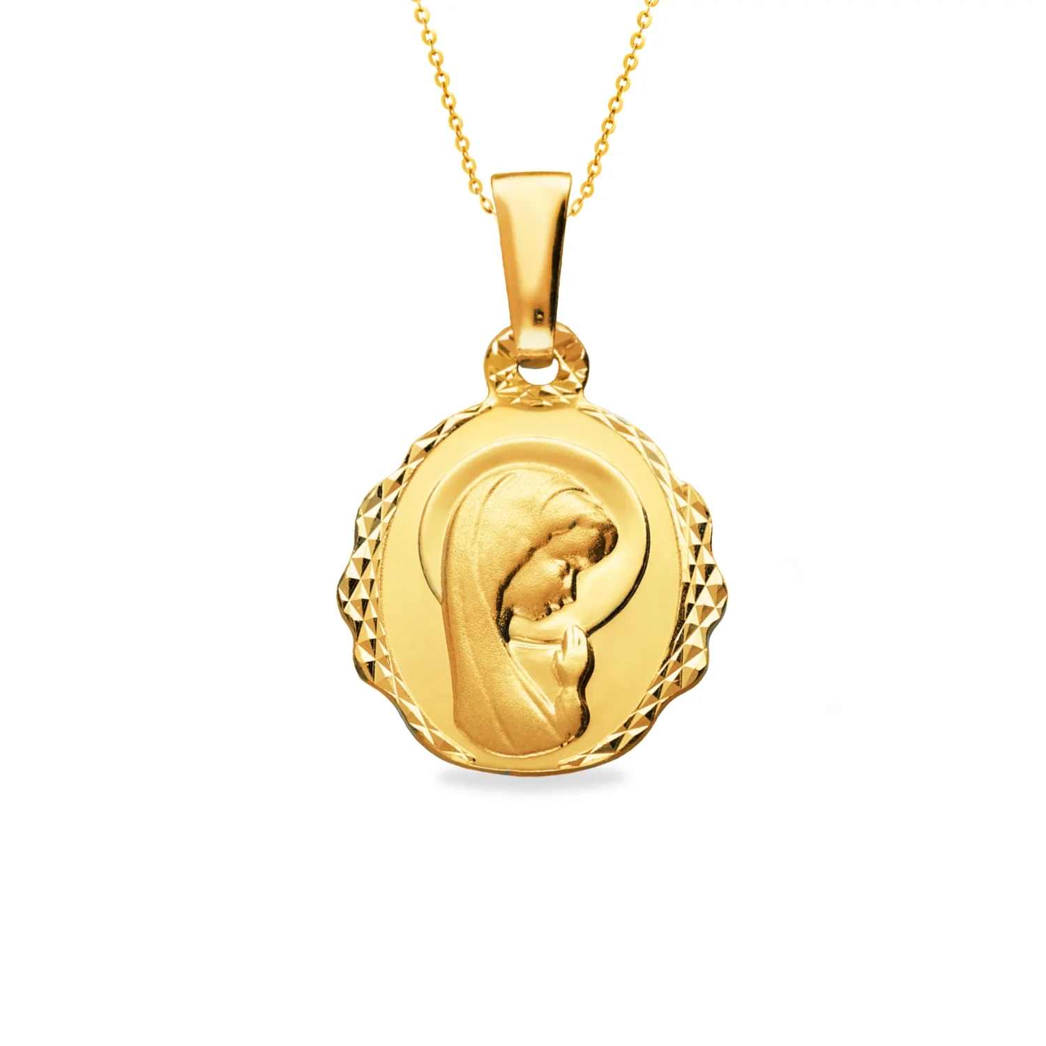 Złota zawieszka medalik z Matką Boską, żółte złoto