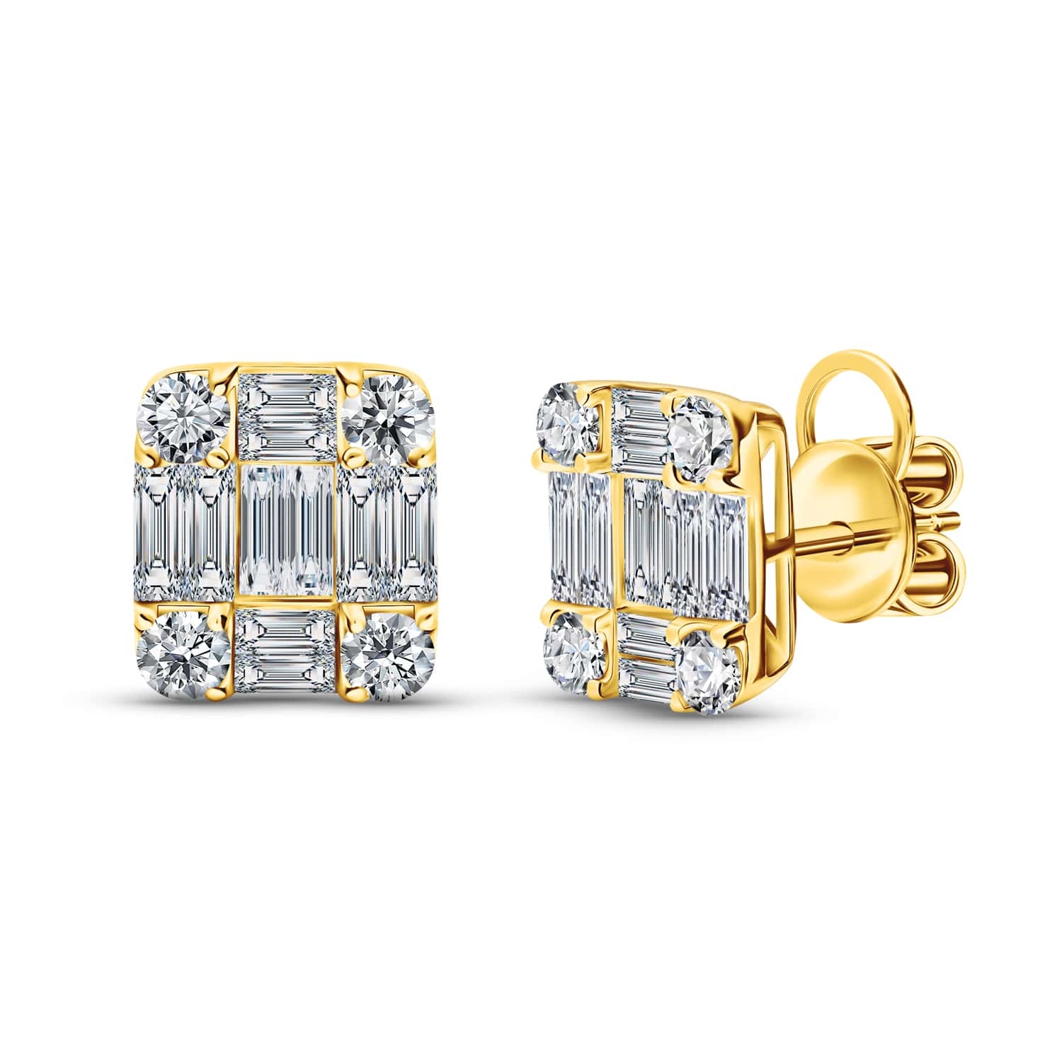 Kolczyki z diamentami 1,92ct, żółte złoto, na sztyft