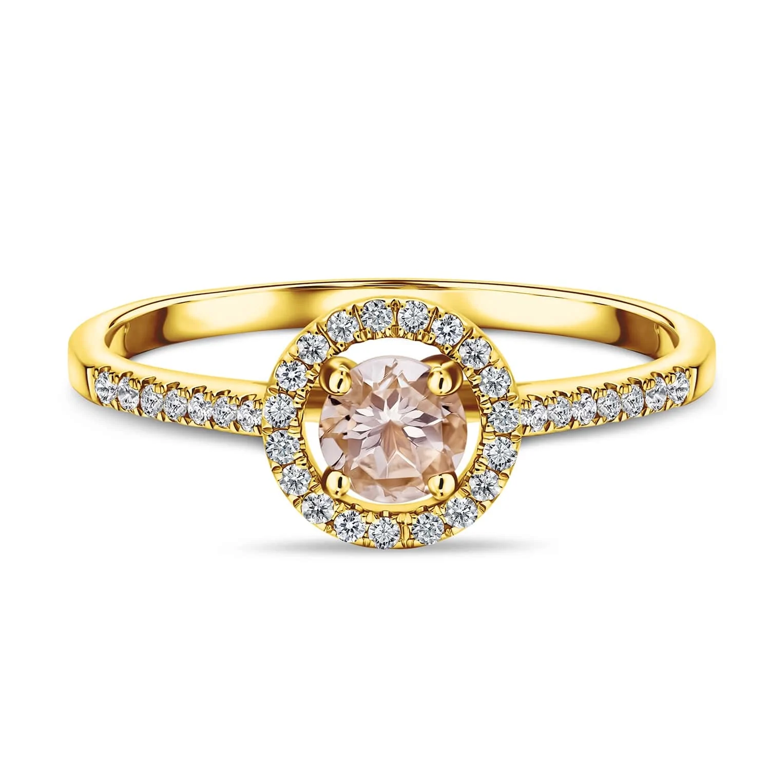 Pierścionek z diamentami i morganitem, żółte złoto Pierścionek z diamentami i morganitem, żółte złoto