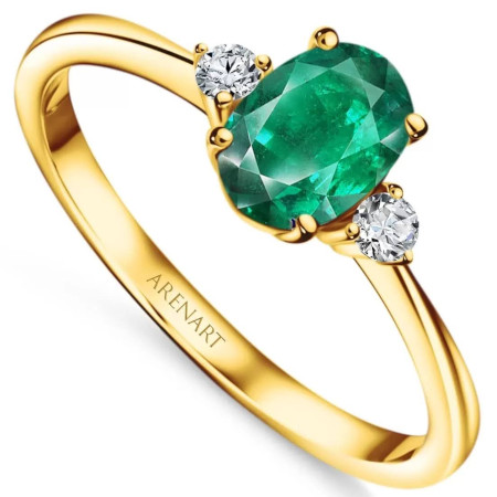 Pierścionek z diamentami i szmaragdem, żółte złoto