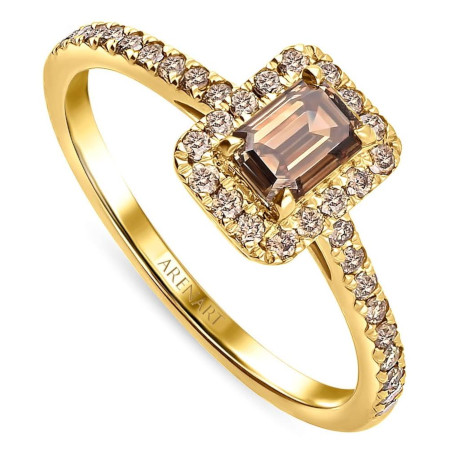 Pierścionek z koniakowymi diamentami 0,76ct, żółte złoto