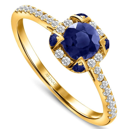 Pierścionek z szafirami i diamentami, żółte złoto