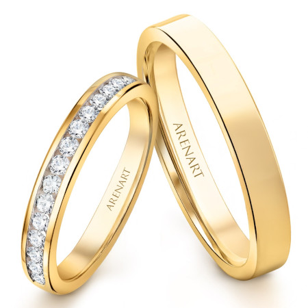 Obrączki ślubne 3 mm, diamenty, złoto żółte