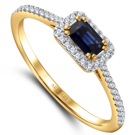 Pierścionek z diamentami i szafirem 0,25ct, złoto żółte