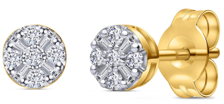 Kolczyki z diamentami 0,19ct, żółte złoto, na sztyft