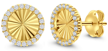 Kolczyki diamentowane z cyrkoniami, żółte złoto