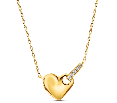 Naszyjnik złote serce z diamentami, żółte złoto